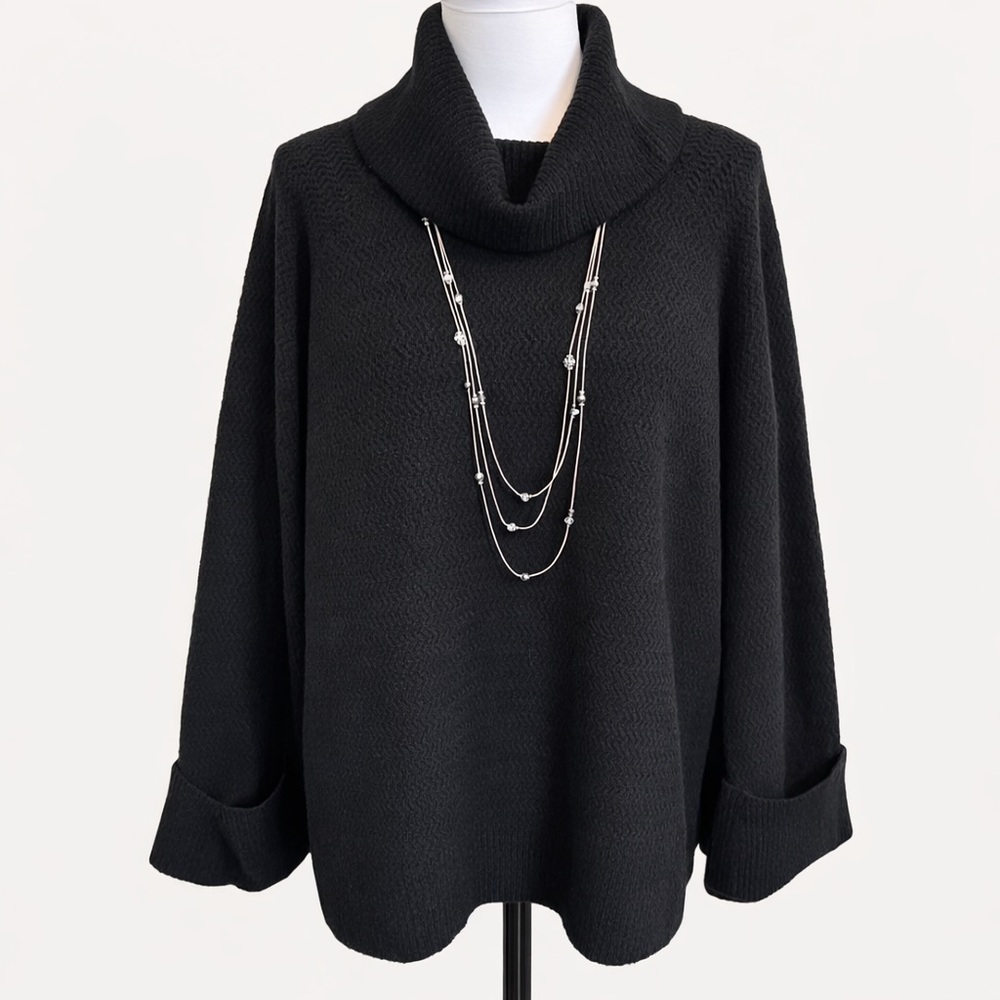 Vince Camuto Black Cowl Neck Oversized Textured Knit Sweater Large